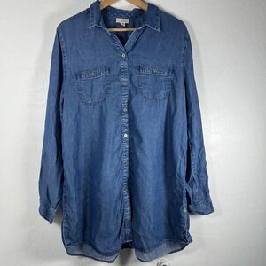 J.‎ Jill Denim Tunic Shirt dress Womens XL Blue Lyocell Button Down size XL
